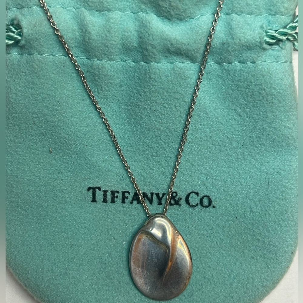 Tiffany & Co Elsa Peretti Sterling Silver Teardrop Necklace 925 w/ Pouch